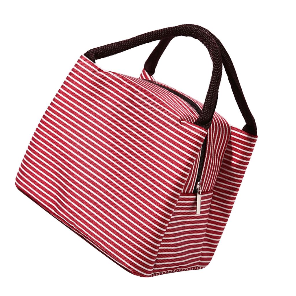 Matboksveske Bærbar Stor Kapasitet Sammenleggbar Isolert Piknikveske for Reise Arbeid Rød Stripete
