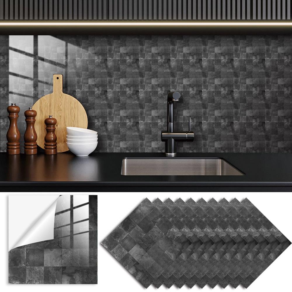 10pcs Black and White Marble Tiles Sticker Kitchen Wardrobe Bathroom Home Decor Self-adhesive Crystal Hard Film Art Wall Decals