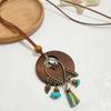 Round Sweater Chain Wooden Necklace Female Jewelry Vintage Leather Lanyard