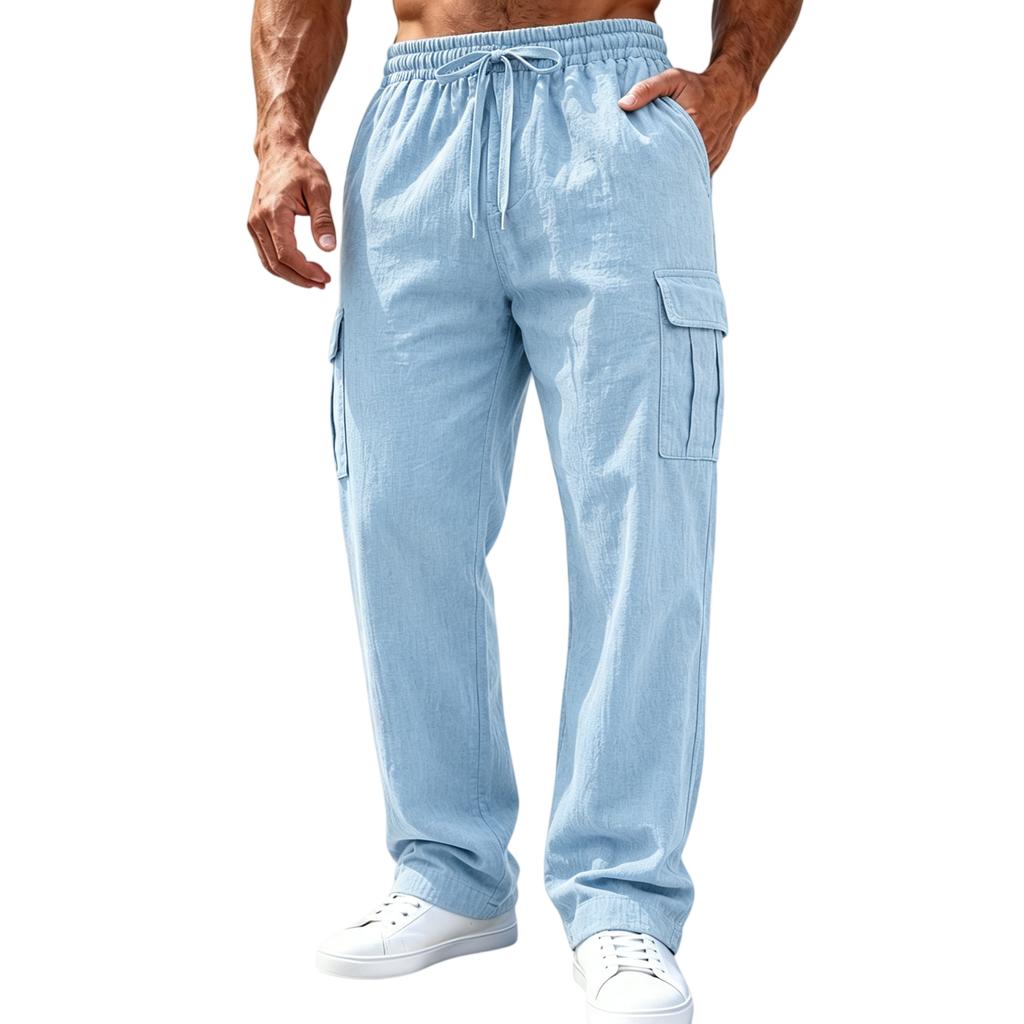 Pánské lněné cargo kalhoty Široké nohavice Volný střih Prodyšné Více kapes Ležérní Celoroční Streetwear