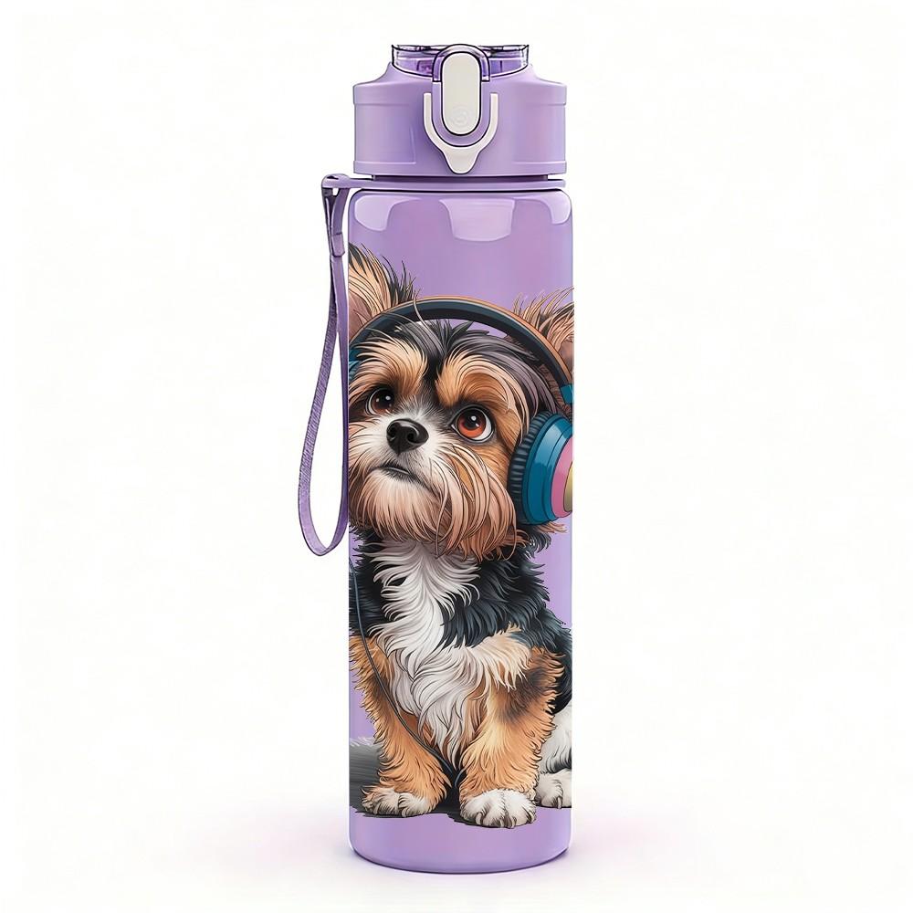 1PC Yorkshire Terrier Dog Bust Print 750ml Color Plastic Sports Water Bottle Leakproof Flip Straw Lid For Sports Office Home Use