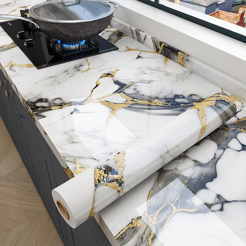 Tezgahlar ve Ocak Üstleri için Kalınlaştırılmış Su Geçirmez Yağa Dayanıklı Kendinden Yapışkanlı Mermer Mutfak Çıkartmaları
