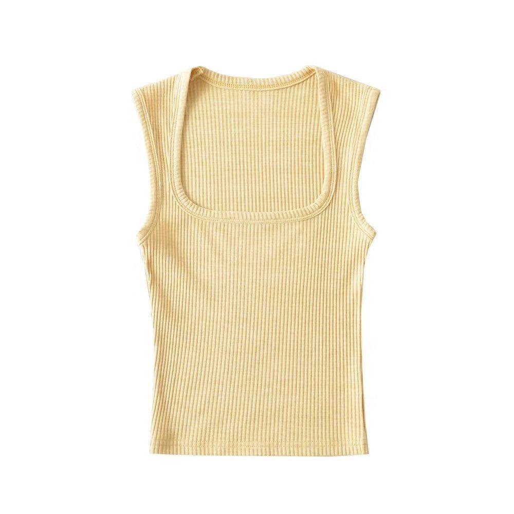 

Трендовый ретро топ с квадратным вырезом, облегающий, без рукавов, женский M жёлтый