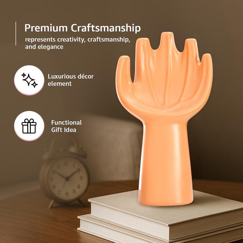 Moderne Abstrakte Hand Keramikfigur | Symbol für Eleganz & Kreativität | Ein luxuriöser Hauch für Ihren Raum | Packung mit 1, Pfirsich
