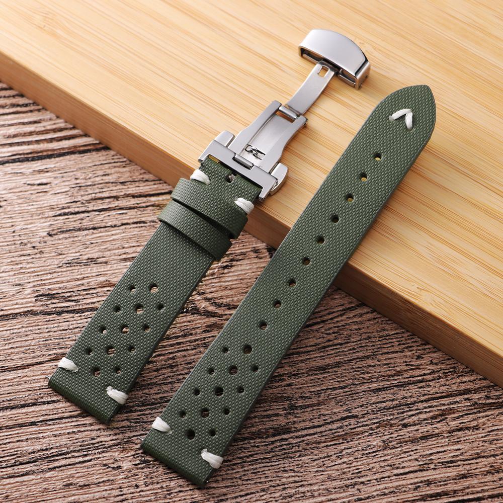

Waterproof Sailcloth Watch Strap Breathable Nylon 20mm 22mm Watchband Quick Release Bracelet Sports Butterfly Buckle Wrist Band 22mm&Silver Buckle зелений