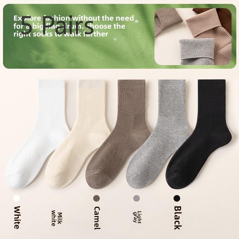 5 Paar Damen Frühling und Herbst Mittelrohr Monat Frotteesocken