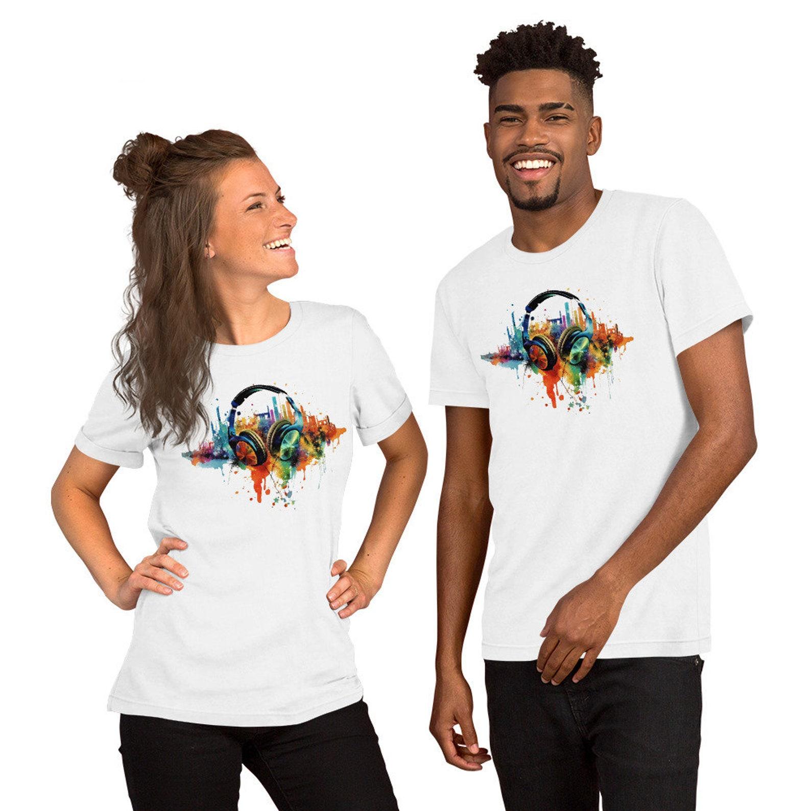 Vibrant Headphones Graphic T-Shirt: Music Lover Gift L