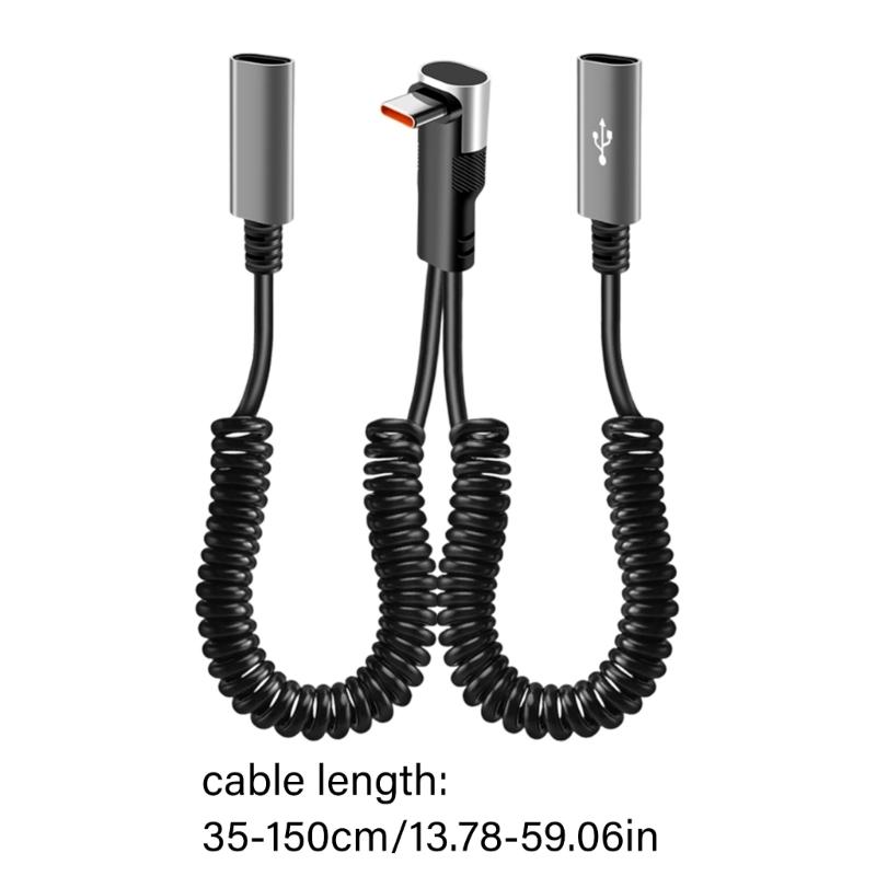 2 in 1 90 Degree Elbow USB Fast Charging Cable 66W Type C Spring Retracted Cable for Latop Car Charging Accessories