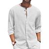 Foreign trade men's cotton and linen shirt long-sleeved T-shirt button-neck casual beach shirt