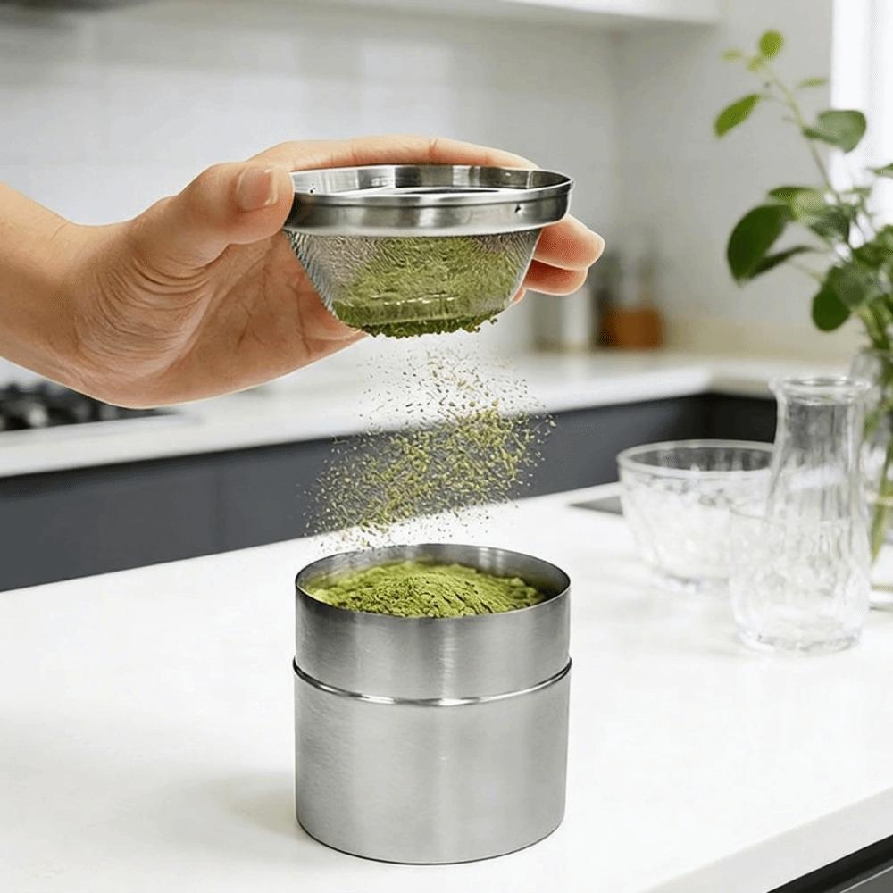 Mit Pudersieb Matcha-Dose Zylindrisches Tee-Siegelglas Matcha-Pulverdose Tee-Organizer