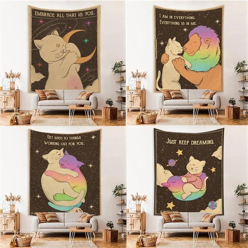 Cute Cat Flower Hanging Cloth Office Living Room Tapestry Home Wall Decoration Tapestry