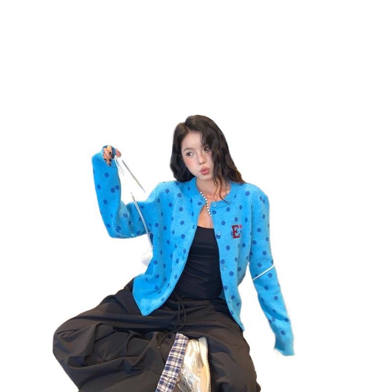 2025 Fall/Winter Women's Polka Dot Knit Cardigan - Soft, Fluffy, Petite, High-End Feel