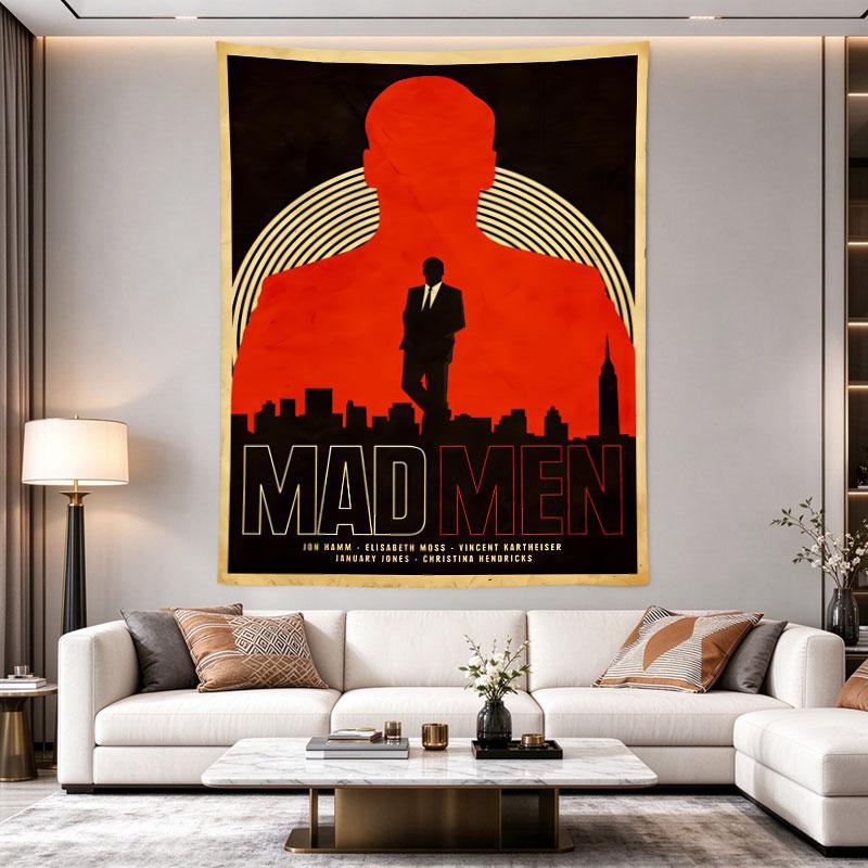 Mad Men Retro TV Poster Red Silhouette Man Against City Skyline