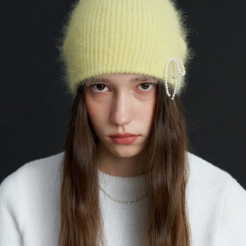LOVE ME MONSTER Pearl Ribbon Angora Beanie_5COL (L234MCP030)
