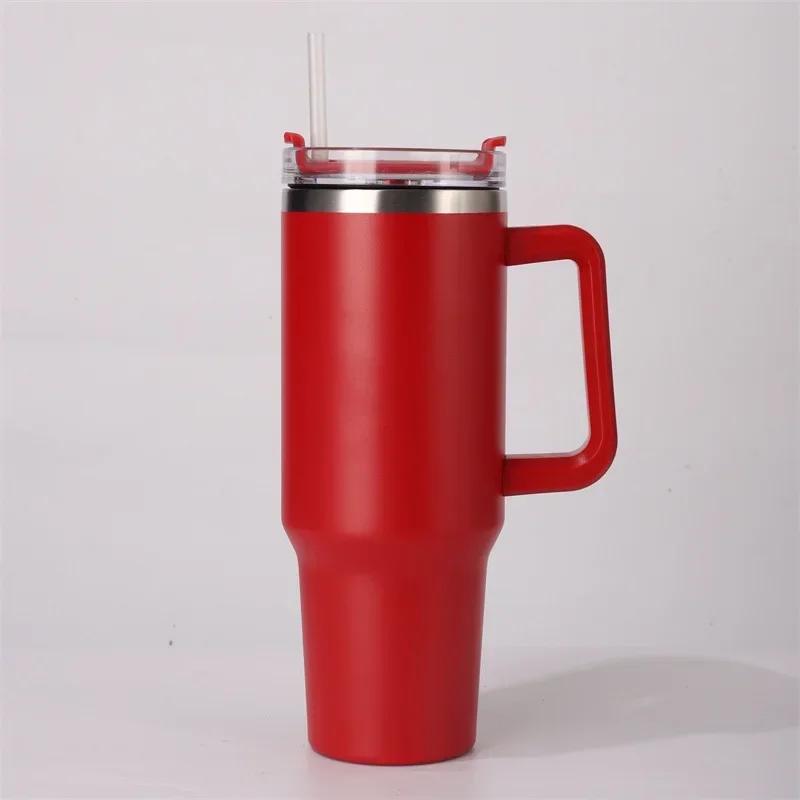Sticlă de apă izolată din oțel inoxidabil 304 de 40 oz, ceașcă de cafea termică pentru mașină, căni calde reci, balon de vid cu paie pentru mâner, pentru sport