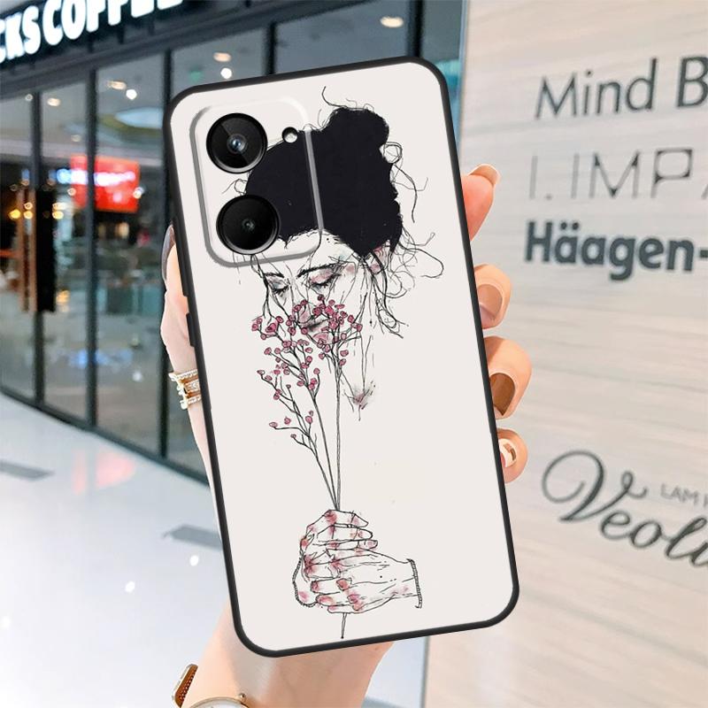 Black Aesthetic Skeleton Digital Art Case For Realme GT7 Pro GT6 11 12 13 14 15 Pro Plus C55 C53 C35 C33 C61 C65 C67 C53 C71 C75