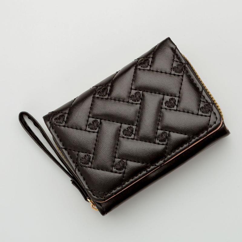 Versatile Women's Short Embroidered Wallet Zipper Buckle Large Capacity Trifold Card Bag Fashion Simple Multi Card Slots Wallet