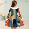 Girls Furry Collar Long Sleeve Patchwork Plaid Printed A Line Flared Dress