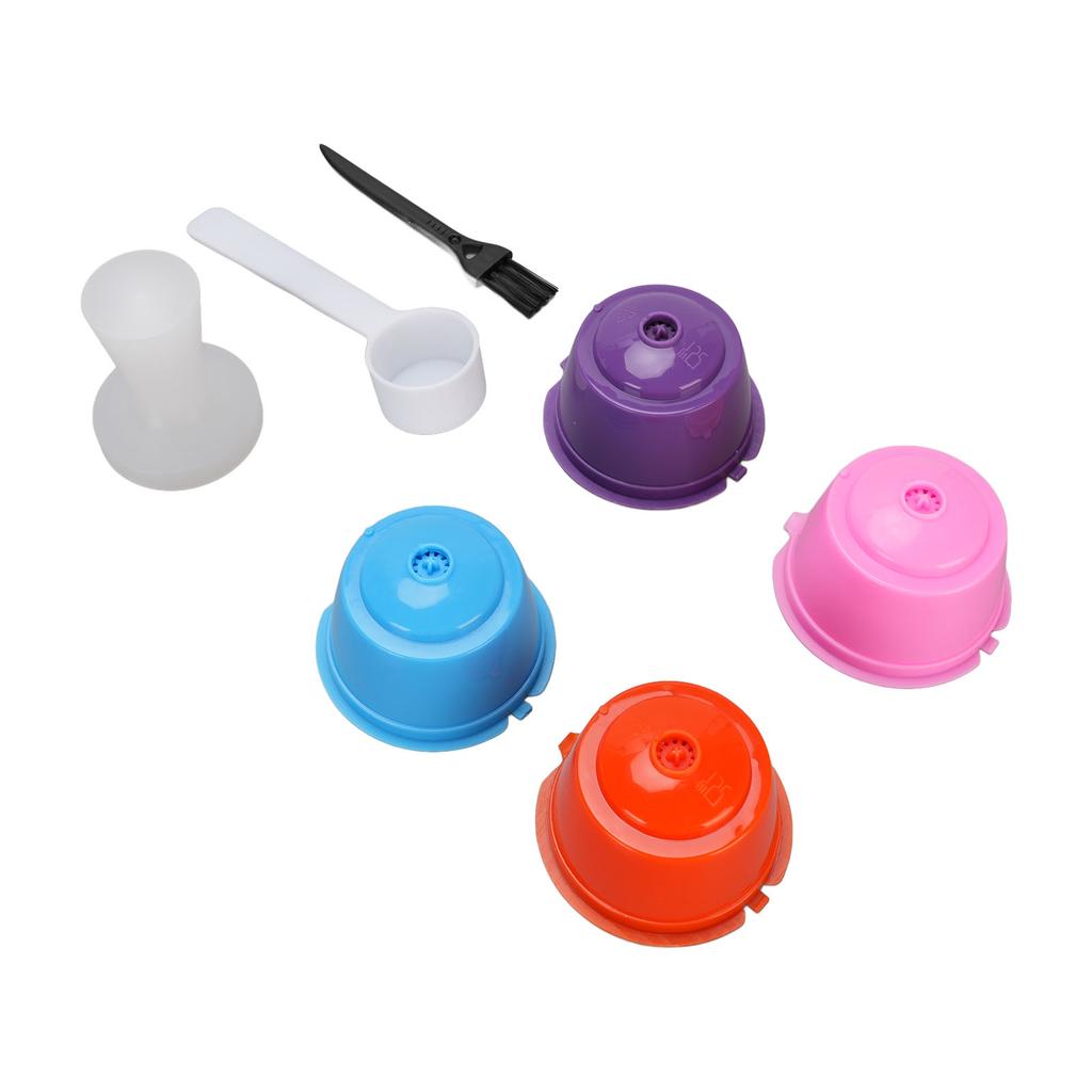 4PCS Reusable Coffee Capsule PP Multi Color Refillable Reusable Coffee Filter Pod with Tamper for Coffee Makers