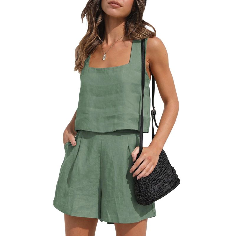 

Shorts Sleeveless Top Vest Suit European and American Style Women Shorts Sleeveless Tops Vest Suit Green L