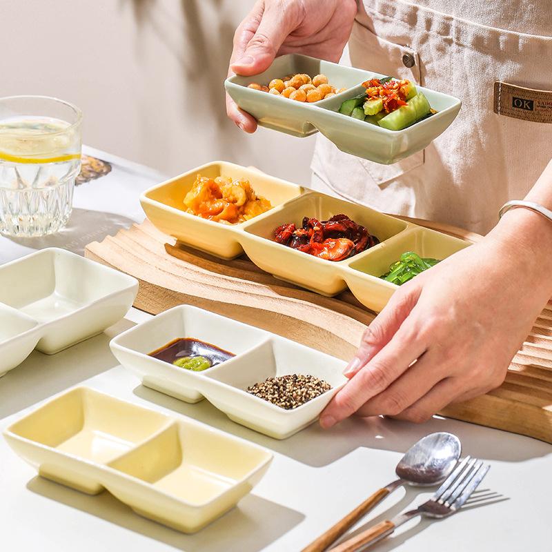 Creative Ceramic Soy Sauce Dish Spice Plate 2/3 Grids Dinner Plates Household Snack Plate Kitchen Accessories