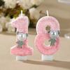 Pearl Teddy Bear Number Candles for Birthday Party Decoration - Handmade DIY Creative Candles.
