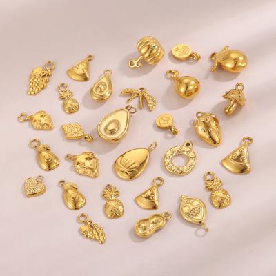CARLIDANA Fruit Gold Plated Pineapple Avocado Strawberry Grape Pendant Stainless Steel Charms Accessories DIY Jewelry for Women