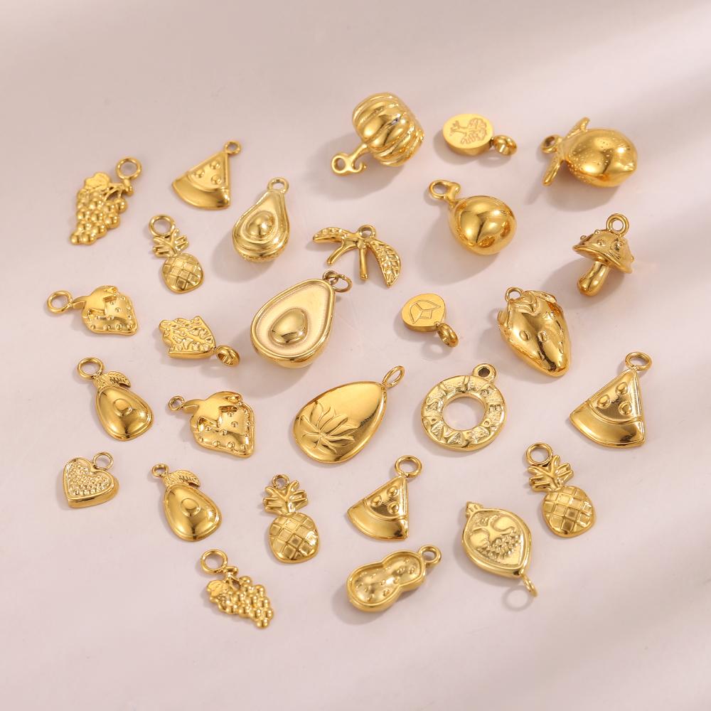 CARLIDANA Fruit Gold Plated Pineapple Avocado Strawberry Grape Pendant Stainless Steel Charms Accessories DIY Jewelry for Women