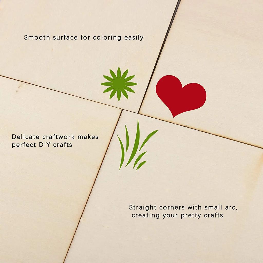 5/2Pcs Wood Square Blank 10x10cm Unfinished Wood Slices for DIY Painting Staining Wood Engraving Laser Projects Supplies