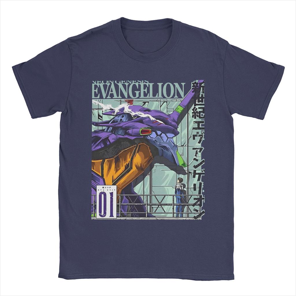 01 EVANGELION Tshirts For Unisex Women 100Cotton Clothes Hip Hop EVA Anime Crewneck Short Sleeve