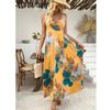 Fashion Large Flower Pattern Sexy Sexy Deep V Neck Fitted Waist Backless Split Sleeveless Sling Dress Long Dress Dress Dress