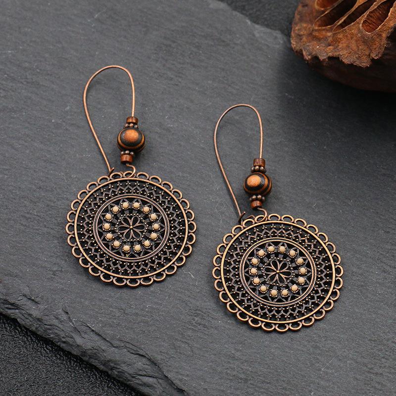 GemChic Women's New Vintage Round Flower Wood Beads Earrings Ethnic Fashion Hook Earrings Birthday Christmas Jewelry Gift