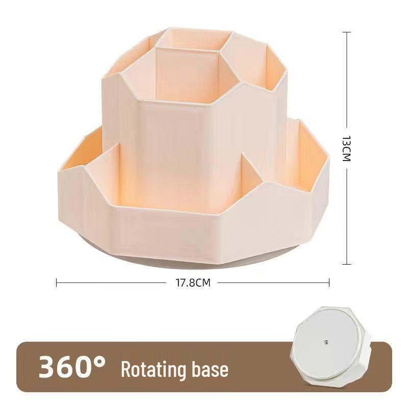 Double-Layer Rotating Pen Holder - Large Capacity, Cute Design for Student Desktops