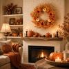Autumn Harvest Pumpkin Wreath with Artificial Sunflowers and Daisies Home Door Hanging Decoration Fall Front Door Wreath