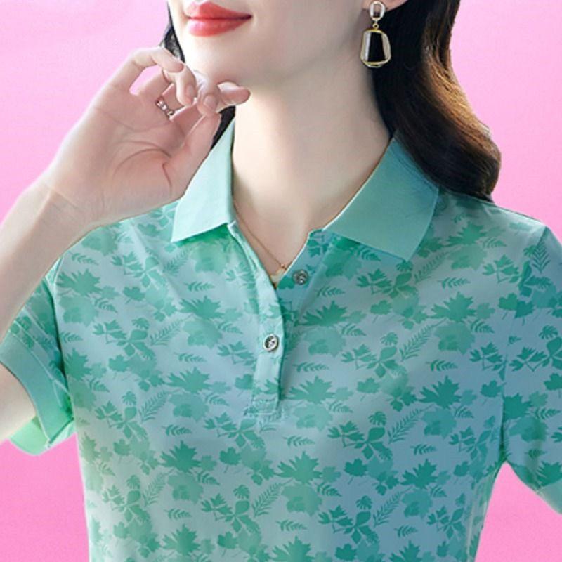 Polo versatil cu mânecă scurtă, cu rever, stil nou de vară, pentru mamă, top versatil imprimat pentru femei