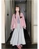 Women's Pink College Style Baseball Jacket - Chic Petite Spring/Autumn Trend