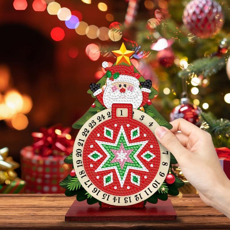 Christmas Number Panel Sign, Bead Art Holiday Accent for Desk Display with 1-25 Date Marker and Wood Stand Home