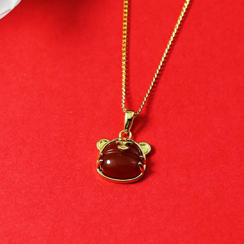 Year of the Tiger Red Agate Necklace - Festive Gift for Women: New Year, Christmas, or Birthday Versatile Accessory
