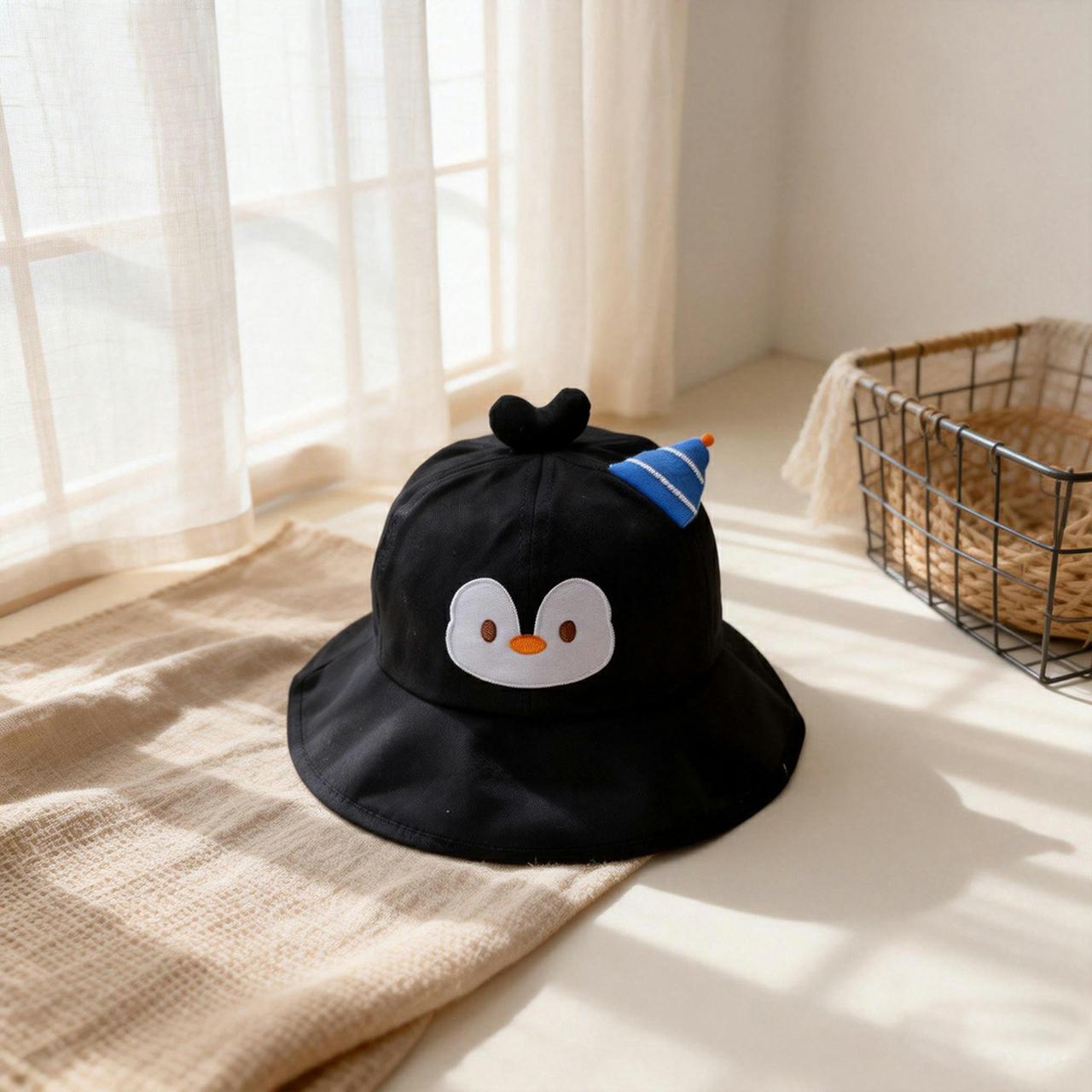 Милая мультяшная вышивка животных, панама-ведро, детская, весенне-летняя, с широкими полями, хлопковая, солнцезащитная, панама для детей, мальчиков, девочек чёрный