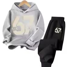 67 Chic Children's Hoodies Set 4-13Y Korean Streetwear Block Tracksuit Fashion Comfortable Kids Sweatshirt 2 Pcs Sets Pant Suit