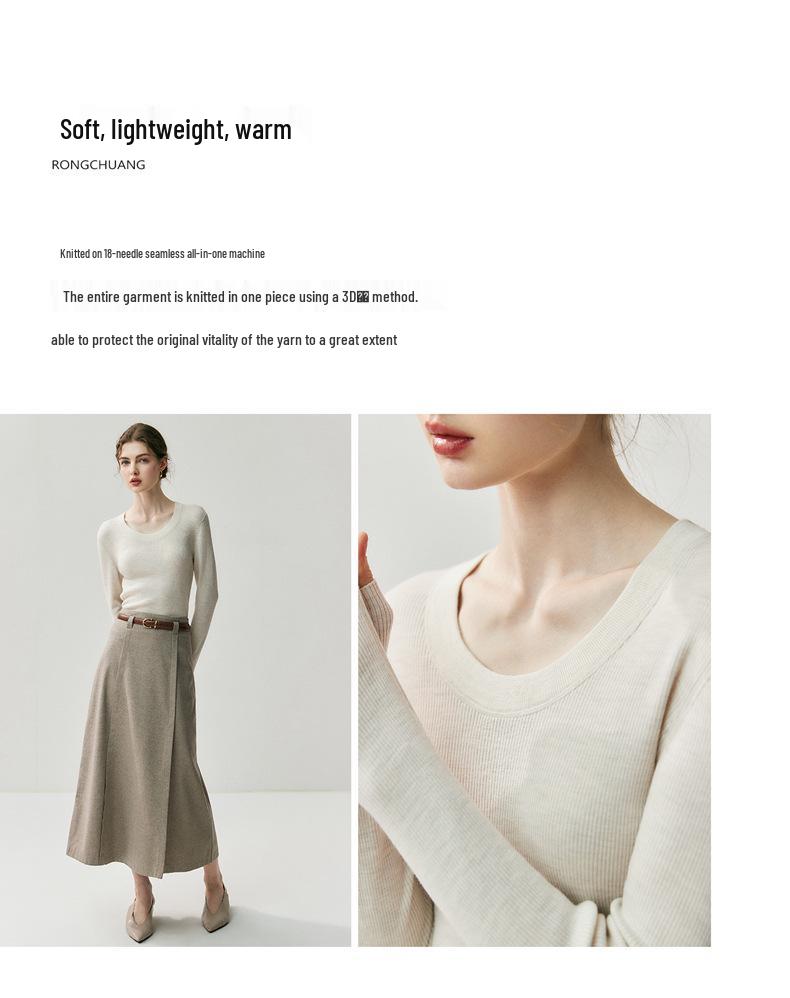 100% Wool Slim Fit U-Neck Seamless Knitted Sweater