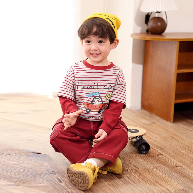 LUSON Baby & Toddler Long Sleeve Striped Faux Two-Piece T-Shirt