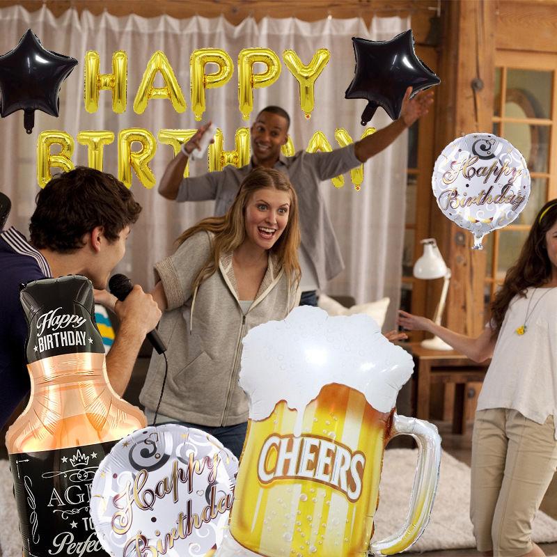 Beer-themed Aluminum Film Balloon Set, Birthday Party Aluminum Film Balloon Beer Bubble Wine Glass Bottle, Five-pointed Star Party Combination Set