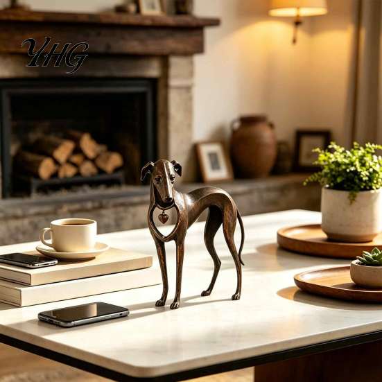 Chic Shelf Display Items Vintage Whippet Greyhound Dog Figurine with Hanging Heart Charm, Elegant Rustic Farmhouse Ornaments Resin Animal Statue,