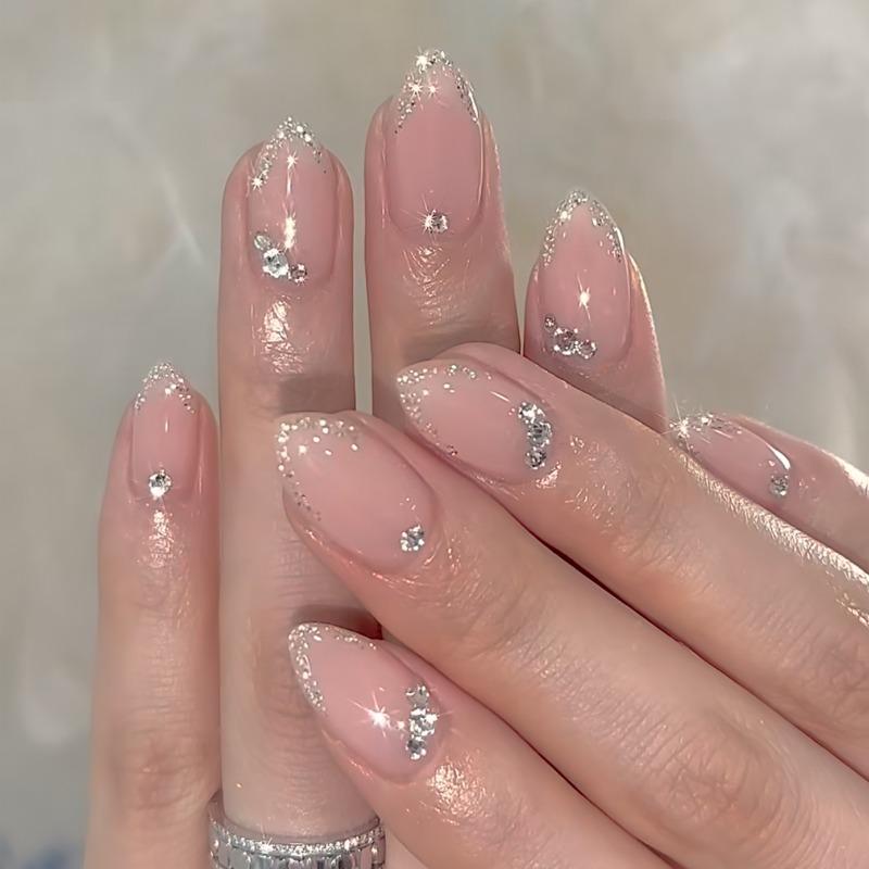 Noste Dlouhý Francouzský Ručně Dělaný Manikúrní Kousek Kamínkový Postupný Přechod Odnímatelná Nálepka na Nehty