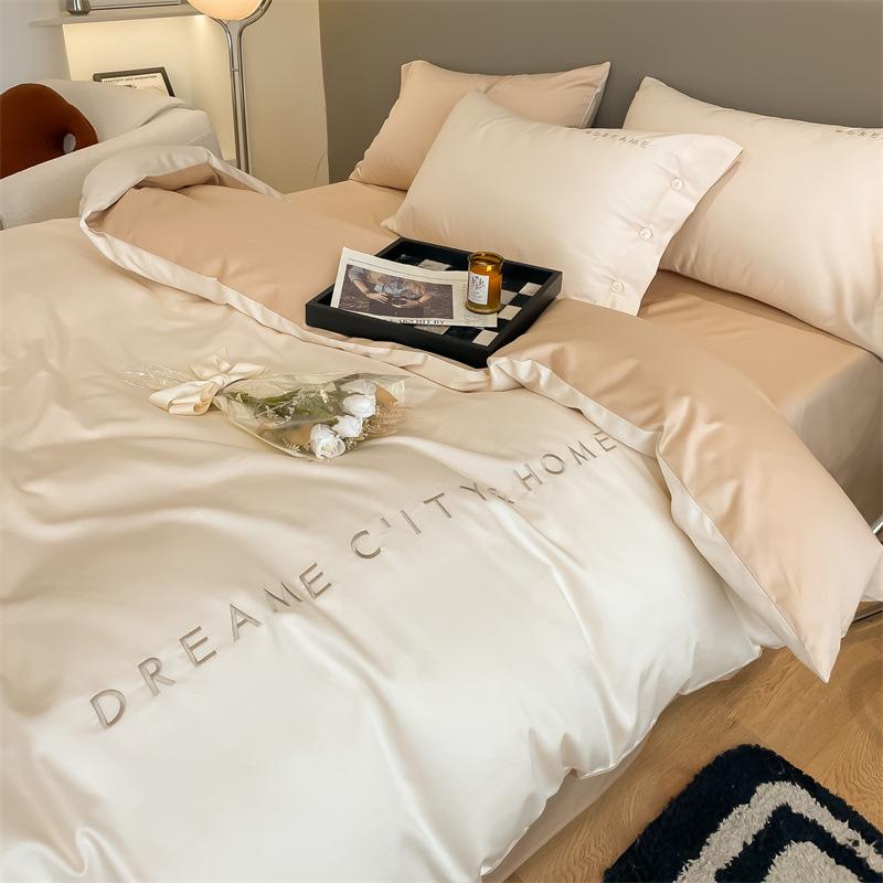 Light luxury double 120 count long-staple cotton bed four-piece set of pure cotton sheets and fitted sheets embroidered duvet cover and duvet cover