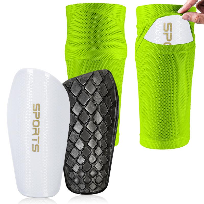 Loogdeel Ensemble de Sport Protège-tibias de Football Manches pour Bas des Jambes Poche Indépendante Anti-Chute Élastique Respirant Football Équipement de Protection Unisexe S