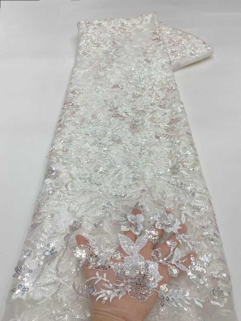 Luxury African Net Lace Fabric 2026 High Quality Sequins Lace Fabrics For Nigerian Wedding French Tulle Lace Fabric Dress Women
