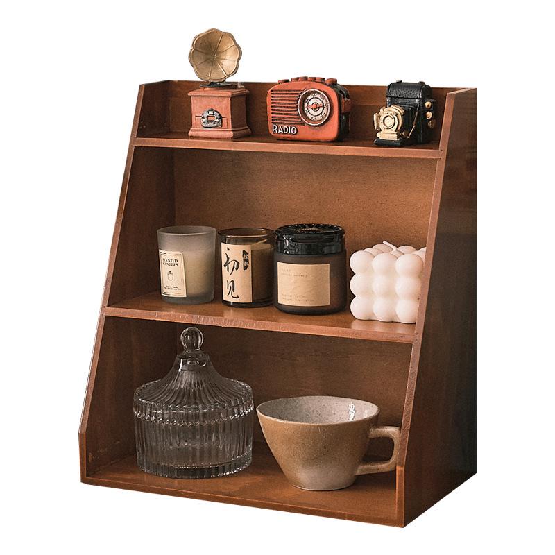 Zakka Wall-Mounted Wooden Desk Organizer - Multi-layer Retro Storage Rack