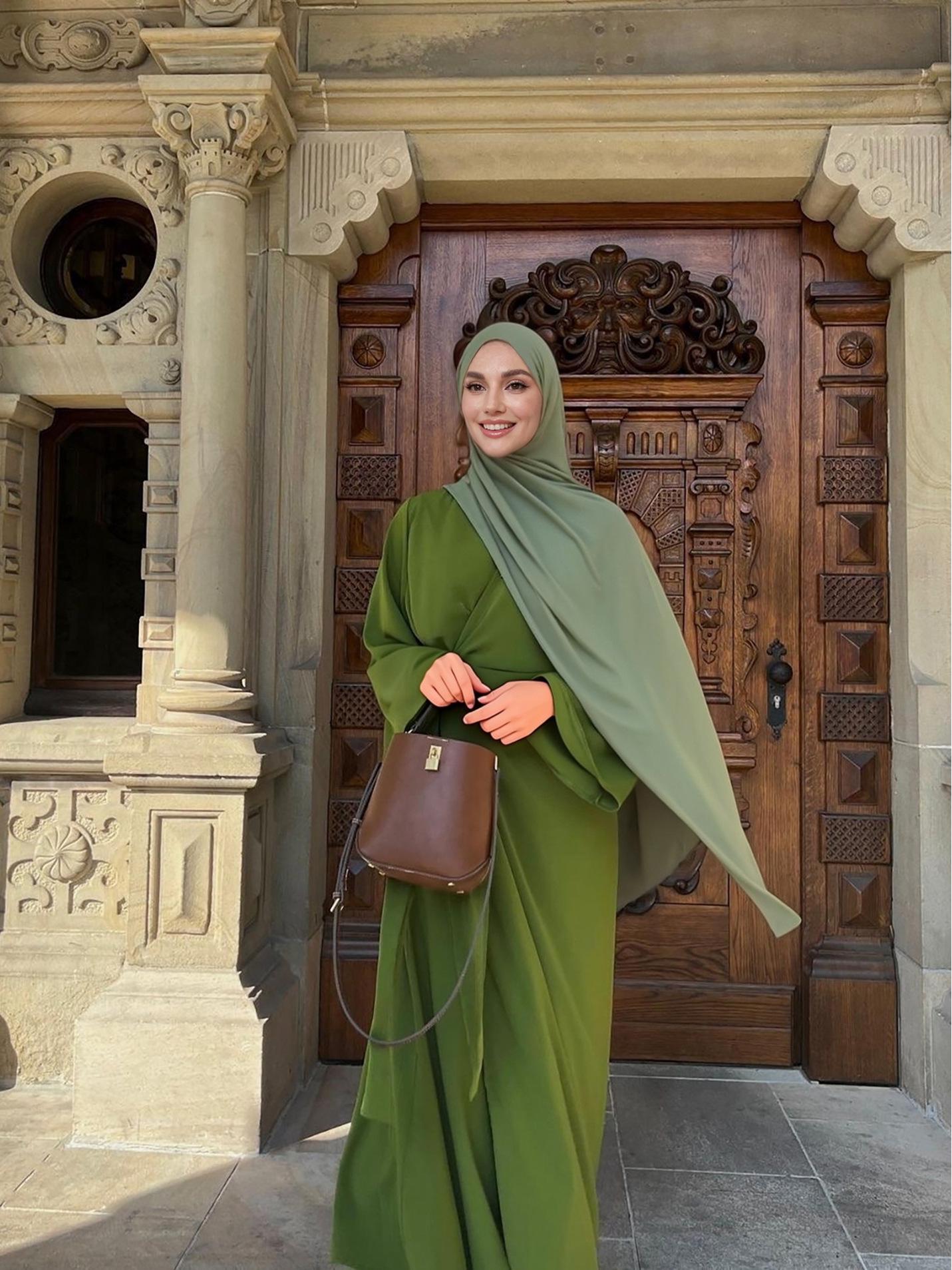 

Элегантное кардиган-платье для мусульманок с Ближнего Востока, 2025, для весны и осени L зелёный